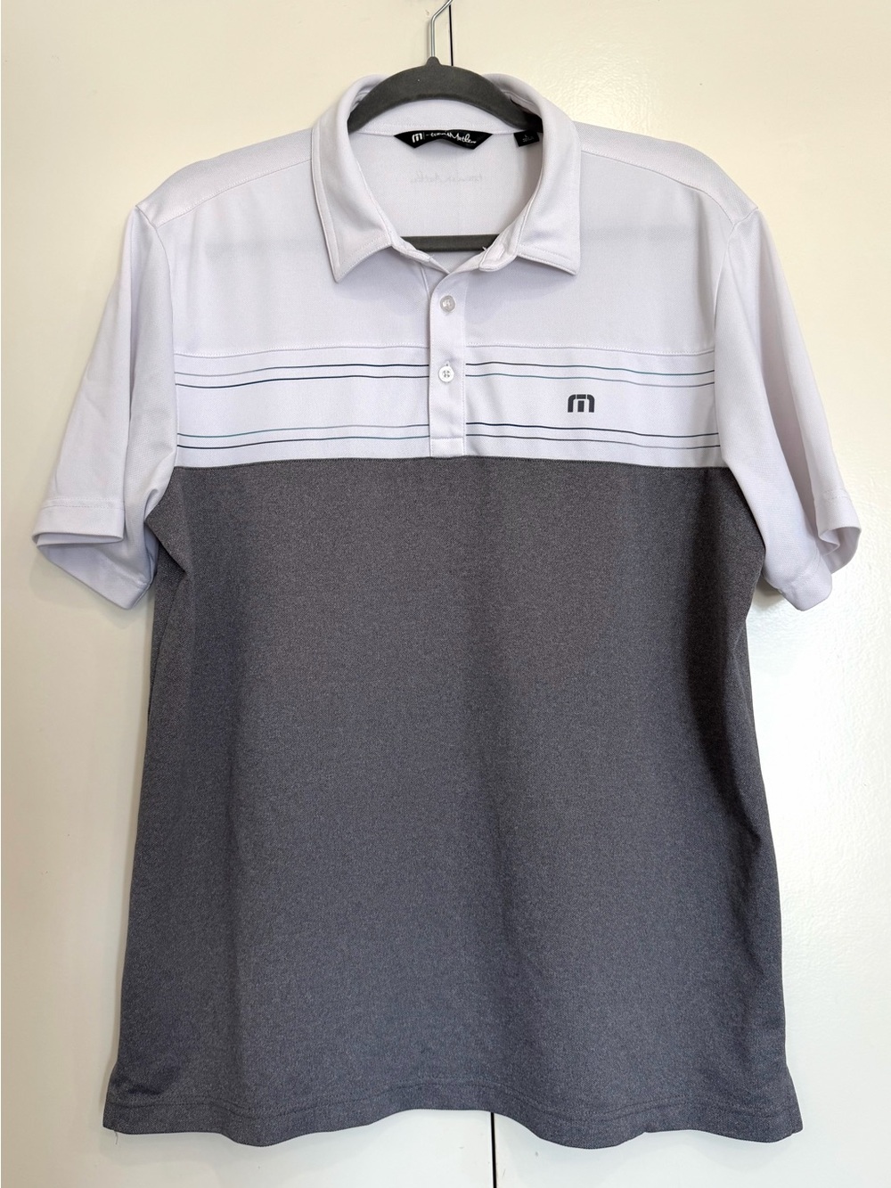 Travis Mathew Men’s White and Gray Short-Sleeve Golf Polo